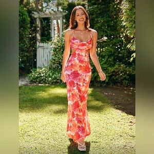 SHEIN Vibrant Floral Maxi Dress - Pink and Orange